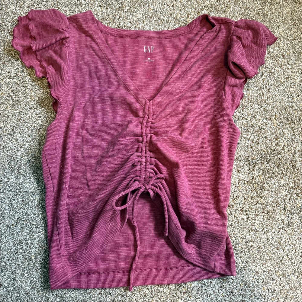 GAP Ruched Drawstring Short Sleeve Crop Top — Mauve Pink